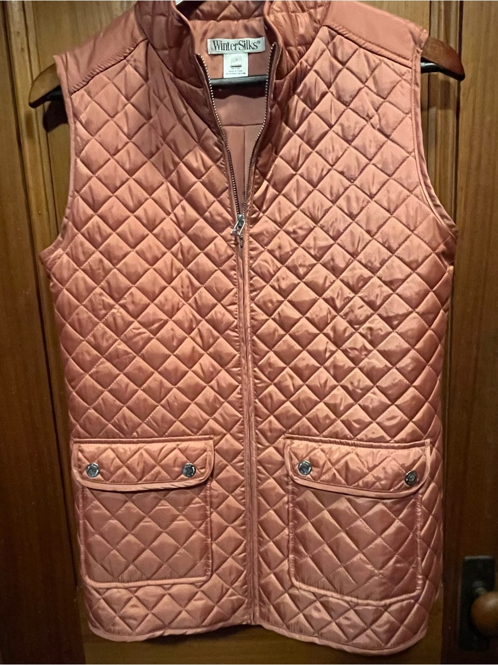 WinterSilks Quilted Vest Womens Small Dusty Rose Zip Front Lightweight Puffer